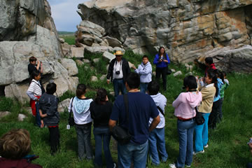 Tatsikiisaapo'p Middle School on a field trip to a sacred site.